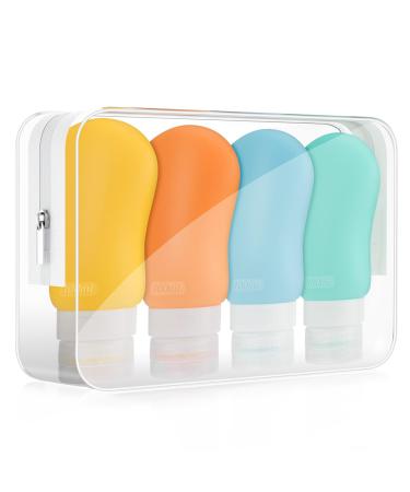 Olycism 100ml Travel Bottles for Toiletries 4PCS TSA Approved Silicone Travel Bottles BPA Free Clear Storage Bag and Laber for Business or Personal Travel Bottles for Cosmetic Shampoo Conditioner