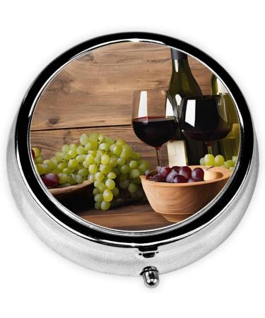 Wine Bottle Corks Grapes Printed Mini Round Pill Box | 3 Compartment Travel Pill Organizer | Portable Medicine Case for Home & Office - Buy Online on GoSupps.com