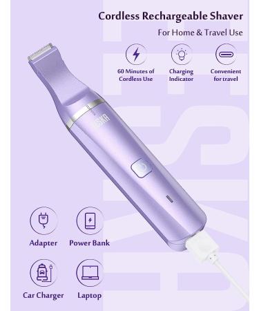 EESKA Bikini Trimmer for Women - 2-in-1 Electric Lady Clipper for Painless Hair Removal - Rechargeable IPX7 Waterproof Shaver - Purple - Buy Online on GoSupps.com