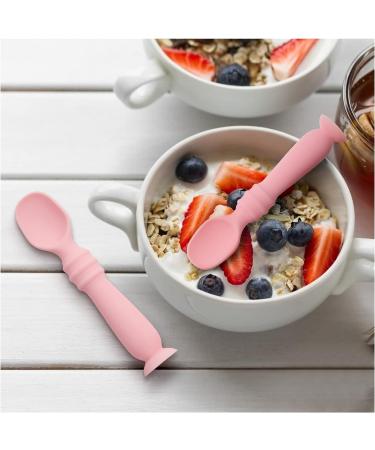 Vicloon Baby Fork and Spoon Set - 3Pcs Silicone Weaning Spoon Set for Self Feeding, Easy Grip Toddler Cutlery Kit - Pink - Buy Online on GoSupps.com