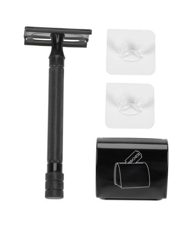 Frcolor 1 set of razor-set hand razor for men mustache cords vintage beard traser manual head razor manual razor Miss Fr ulein aluminum alloy long handle black 1 piece (1 Pack)