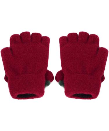 Kids Puppy Flip Top Gloves | Short Knitted Half Finger Gloves for Toddlers 3-8 Yrs - Elk/Red - Buy Online on GoSupps.com