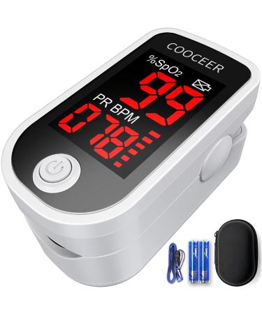 2022 COOCEER Pulse Oximeter Finger with Pulse, Accurate Blood Oxygen Meter Finger, Anti-Sunlight 2-Way Rotate Display Finger Oxygen Monitor with Protection Case, Batteries, and Lanyard