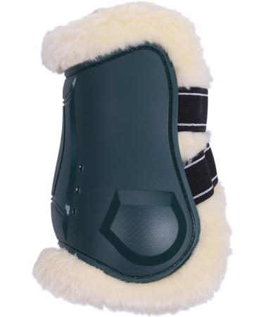 QHP Ontario Fetlock Boots for Thoroughbreds - Faux Fur Lining & Quick Fasteners | Dark Green International Shipping - Buy Online on GoSupps.com