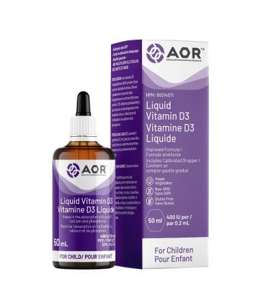 AOR Kids Vitamin D3 400 IU Drops 50 ml - Vegan Vitamin D3 Supplement - Organic Cholecalciferol with Calcium for Children - No Preservatives or Sugar - Gentle Support for Strong Bones & Immune Function