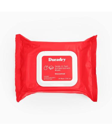 Duradry Antiperspirant Wipes - Maximum Strength, Antiperspirant for Hands & Feet, Deodorizing Sweat Wipes, Talc-Free, Blocks Sweat & Odor, Dermatologist Recommended - Unscented, 1-Pack - Buy Online on GoSupps.com
