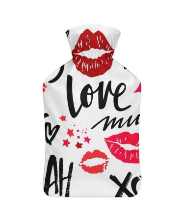 Hot Water Bottle With Lid Lips Kisses Pattern Rubber Hot Water Bag For Pain Relief Cramps Foot Warmer Hot And Cold Therapy