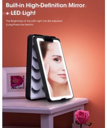 Buqikma Rechargeable Lighted Makeup Mirror Eyelash Case Organizer - Dimmable, 360 Rotation False Eyelash Storage Box (Black) - Buy Online on GoSupps.com
