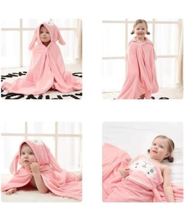 Hilmocho Baby Hooded Bath Towel Swaddle Wrap Blanket | Soft Coral Velvet | Absorbent for Swimming & Shower | Pink Rabbit Design - Buy Online on GoSupps.com