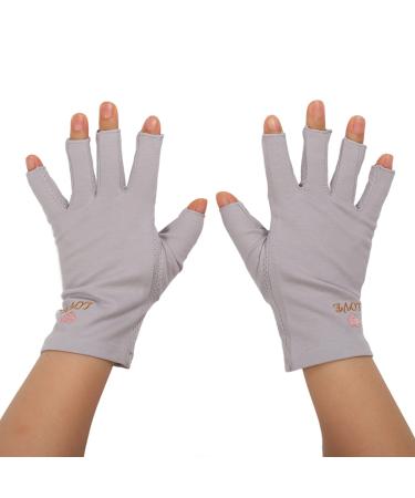 Anti UV Gloves for Gel Nail Lamp Manicure Gloves UV Protection Stretchy Breathable Fingerless Fiber Cotton Nail Lamp Gloves for Home Salon(Gray)