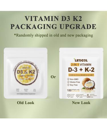 2-in-1 Vitamin D3 K2 Supplement Softgel Vitamin D3 10000 IU and Vitamin K2 200 mcg K2 MK7 with D3 Vitamin Supplement Support Immune Heart Joint Teeth & Bone Health 180 Count (Pack of 1) 10 000 IU D3 & 200MCG K2 180 Sof  - Buy Online on GoSupps.com