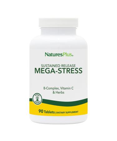 NaturesPlus Mega-Stress Complex Sustained Release - 90 Vegetarian Tablets - B Complex Vitamin C Supplement Chamomile & Herbs - Gluten-Free - 90 Servings