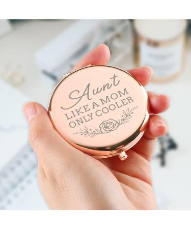 Rose Gold Travel Makeup Mirror: Funny Aunt Like a Mom Only Cooler Gift - Perfect for Birthday, Christmas & More! - Buy Online on GoSupps.com