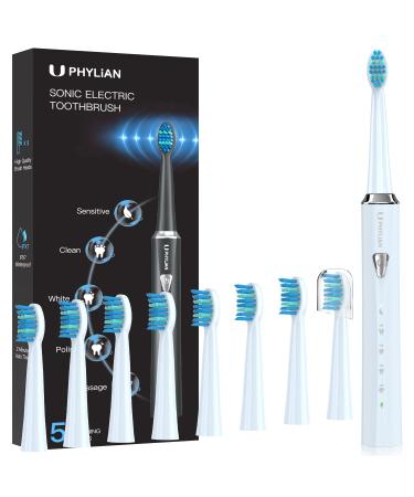Electric Sonish toothbrush - Phylian Pro rechargeable electric toothbrush electrical toothbrush with 8 heads 5 modes 2 minutes timer (light blue) light blue 1 piece (1 Pack)