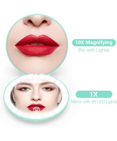 wobsion Travel Makeup Mirror with Lights Rechargeable Dimmable 26 Leds Light Mirror 1x/10x Magnification Compact Mirror with Light 4in Handheld Portable Mirror for Handbag Gifts for Girls Cyan - Buy Online on GoSupps.com