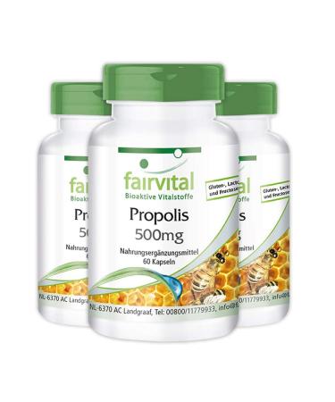 Fairvital | Propolis Extract 500mg - 3 x 60 Capsules - Standardized to 3% Galangin - Natural Propolis