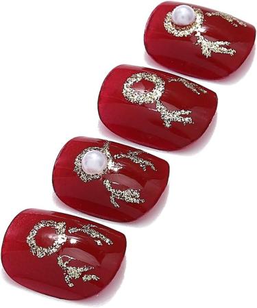 Brishow Christmas False Nails - Snow Press on Nails with Christmas Tree & Antler Design - Short Red Fake Nails for Women and Girls (24pcs) - Buy Online on GoSupps.com