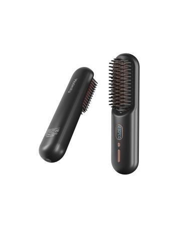 MODESTY Portable Cordless Hair Straightener Brush Portable Negative Ion Straightening Brush 60 Mins Long Battery Hot Comb Hair Straightener Lightweight & Mini Carry 12 Temp Settings Anti-Scald Black