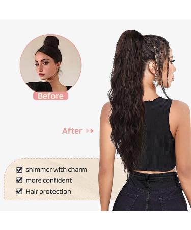 FDEETY 22 Inch Ponytail Hair Extension Piece Long Corn Curly Heat Resistant Synthetic Clip in Curly Wave Ponytail Hair Pieces For Women Girls (Natural Black) - Buy Online on GoSupps.com