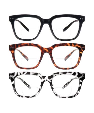 CLASAGA Bifocal Oversized Reading Glasses for Women Men Blue Light Blocking Ladies Computer Readers Spring Hinge Eyewear 3 Mix Color 1.75 x
