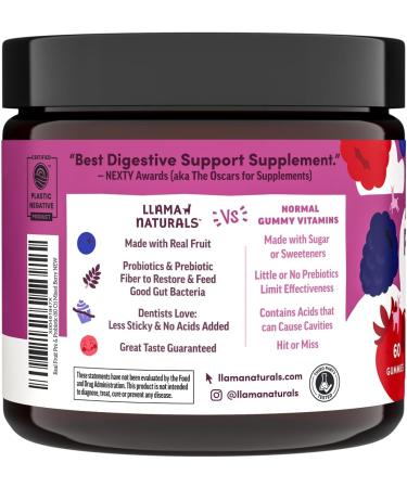 Llama Naturals Probiotics for Women and Men with Prebiotic Fiber Vegan Organic Probiotic Gummies for Gut Health Support Adults Real Fruit Gummy Vitamins No Added Sugar Cane Mixed Berry 60 Ct Adult Mixed Berry 60 Coun  - Buy Online on GoSupps.com
