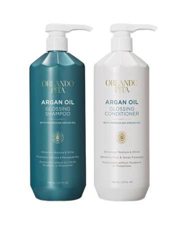 ORLANDO PITA Moroccan Argan Oil Glossing Shampoo & Conditioner Set  Moisturizing  Softening  & Shine-Enhancing for Smoother  More Manageable  & Overall Healthier Hair  27 Fl Oz Each