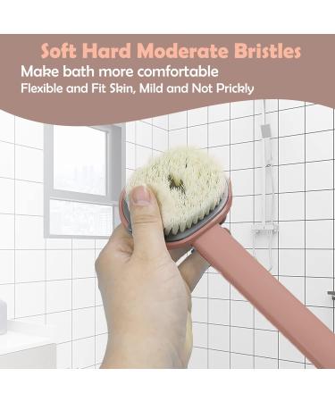 Pink Long Handle Back Scrubber for Shower with Soap Dispenser - Exfoliating Bath Brush 14in - Buy Online on GoSupps.com