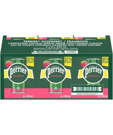 Perrier Raspberry Carbonated Natural Spring Water with Natural Flavour No Calories No Sweeteners No Sodium 330ml Pack of 24 Cans - Buy Online on GoSupps.com
