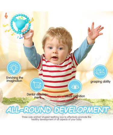 Baby Teething Toys with Rattle | BPA Free Silicone Teether for Babies 6-12 Months | Includes Anti-Drop Chain | Promotes Sensory Development | 2PCS Blue - Buy Online on GoSupps.com