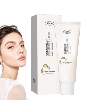 Kixolazr SPF50+ Organic Rice Sunscreen Moisturizing Sun Lotion Rice Extract Sunscreen Face Moisturizer Sun Protection Skin Care Solution