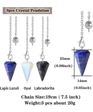 Xiannvxi 3pcs Crystal Pendulum Set - Labradorite Opal & Lapis Lazuli for Reiki Meditation & Spiritual Gifts | Esoteric Gemstones - Buy Online on GoSupps.com
