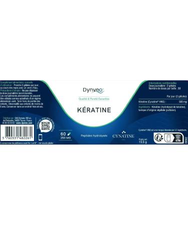 K ratine - Croissance des cheveux & des ongles - Hydratation & lasticit de la peau - 100% naturelle et pure - Qualit brevet e Cynatine HNS - Compl ment alimentaire 60 g lules - 1 mois - Dynveo - Buy Online on GoSupps.com
