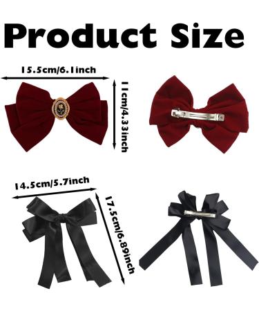 KASESSS 2 Velvet Hair Bow 2 Silky Satin Hair Bow Hair Bows for Women Girls Red Black Bow Hair Clip Vintage Bows for Hair Big Bowknot Hairpin Hair Bow Clip Solid Color French Barrette Hair Clip - Buy Online on GoSupps.com