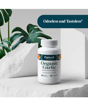 Pattern Wellness Odorless Organic Garlic 1000mg - Immune, Circulatory & Cardiovascular Support - 30 Vegan Capsules - Buy Online on GoSupps.com