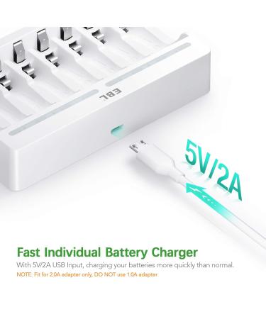 EBL Rechargeable AAA Batteries 1100mAh (8 Pack) & 8 Slot Charger - Fast USB Charging for AA/AAA Batteries - Buy Online on GoSupps.com