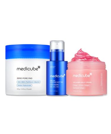 medicube Affordable Value Trio for Pore & Texture Care: Zero Pore Pads 2.0 and Zero Exosome Shot 7 500 PPM Spicule Facial Serum and Collagen Jelly Cream (110ml) | Korean Skincare Gifts for Her