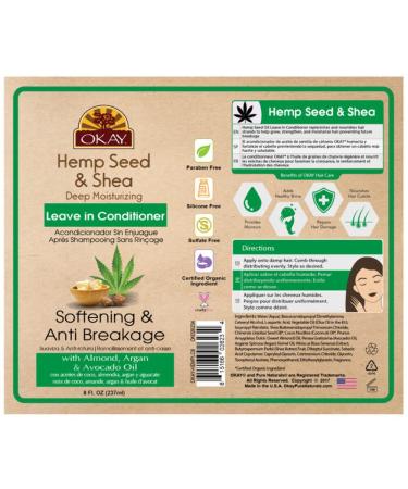 OKAY Hemp Seed & Shea Softening Leave In Conditioner - Stimulates Hair Growth, Prevents Breakage - 8oz - Buy Online on GoSupps.com