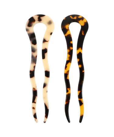 Beaupretty Outdoor Long Accessory Beaded Girl Chopsticks Stick Fork U Elegant U- Forks Out Travel Cellulose Brown Headdress Women Pins Acetate Accessories Chinese Pattern Hairpin