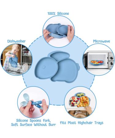 Vicloon Silicone Suction Plate for Toddlers - Non Slip Baby Weaning Plate with Spoon and Fork - Blue - Buy Online on GoSupps.com