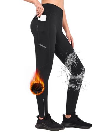 Baleaf winter bicycle pants women long with zipper on ankle warm thermolggings winter fed jogging pants thermo running pants waterproof outdoor pants xxl black
