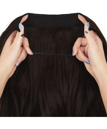 Dark Brown Halo Hair Extension 18 Inch Wavy Curly Synthetic Hairpiece - Heat Friendly Fiber - No Clip - OMGREAT - Buy Online on GoSupps.com