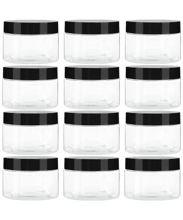 TUZAZO 12 Pack 4 Oz Plastic Jars with Lids and Labels BPA Free - Clear Empty Refillable Round Body Butter Jars Small Plastic Containers for Cream, Lotion, Cosmetics & Beauty Products 4 oz - 12