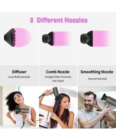 Professional 2000W Hair Dryer with Ionic Technology - 2 Speed, 3 Heat Settings, Cool Shot Button, 1 Diffuser & 2 Concentrator Attachments for Men and Women - Silver - Buy Online on GoSupps.com