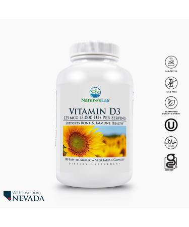 Nature's Lab Vitamin D3 5000 IU 180ct - Immune Support & Healthy Bones | Gluten-Free & Non-GMO - Buy Online on GoSupps.com