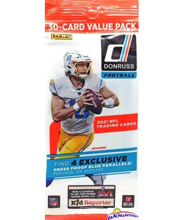 2021 Donruss Football HUGE Factory Sealed JUMBO FAT CELLO Pack with 30 Cards Including (4) EXCLUSIVE BLUE PARALLELS! Look for RC & AUTO of Trevor Lawrence, Mac Jones, Justin Fields & More! WOWZZER!