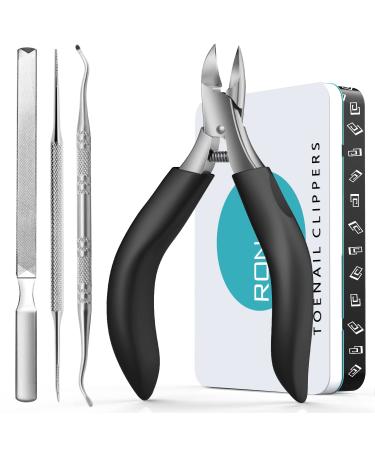 RONAVO Nail Clipper Set - Ingrown Toenail Treatment & Toenail Clippers for Thick Nails - Heavy Duty Professional Toe Nail Clippers for Men & Elderly Large Toenail Scissors for Seniors/Mens/Women Ingrown Nails Kit(black))