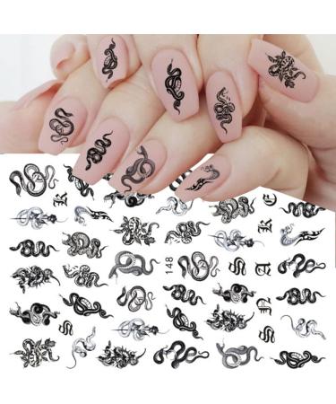 Nails Art Decoration Nail Decals Self Adhesive Chinese Dragon Snake Gothic Style Nail Stickers 3D Black(148) - Buy Online on GoSupps.com