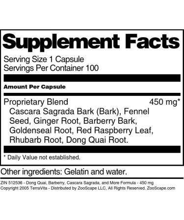 Dong Quai Barberry Cascara Sagrada and More Formula - 450 mg (100 Capsules ZIN: 512536) - 3 Pack - Buy Online on GoSupps.com