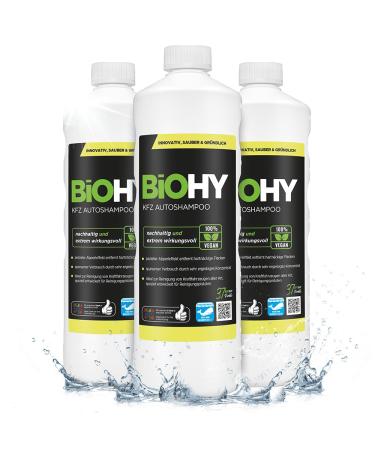 BIOHY BIOHY Car Shampoo (3 x 1 Liter) | Bio Car Cleaner protects paint from external dirt | Biodegradable cleaning agent | Suitable for pressure washers | Powerful concentrate