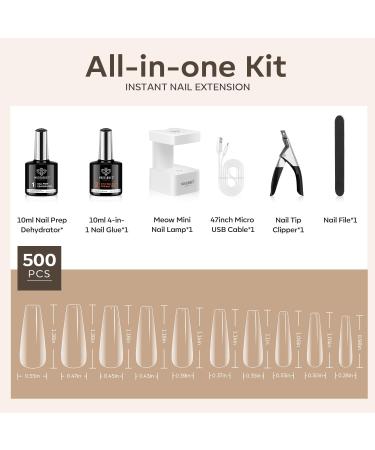 Modelones Nail Tips & Glue Gel Kit - 500 Pieces Mini UV Lamp Gel Nail Extension Set Transparent Color - Perfect Nail Art Gift - Buy Online on GoSupps.com